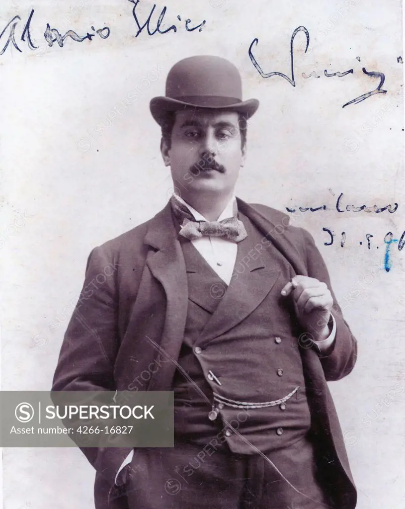 Giacomo Puccini (1858-1924) by Anonymous  /Private Collection/1890/Photograph/Music, Dance,Opera, Ballet, Theatre,Portrait