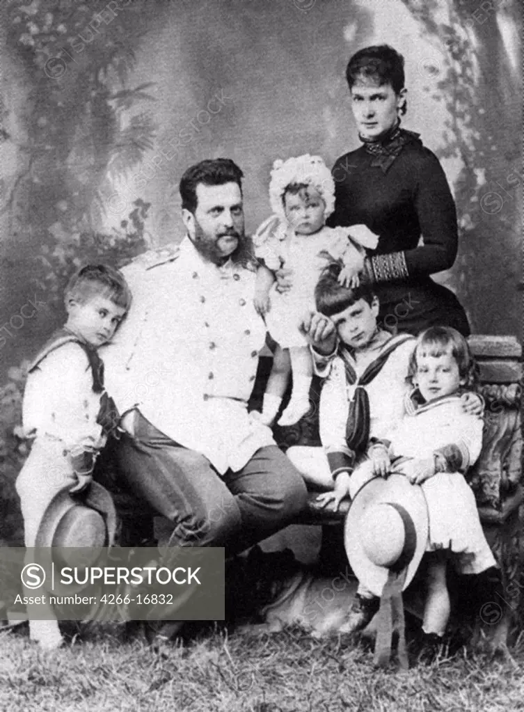 Grand Duke Vladimir Alexandrovich of Russia (1847-1909) with his Family by Anonymous  /Private Collection/1883/Photograph/Russia/Portrait,Tsar's Family. House of Romanov