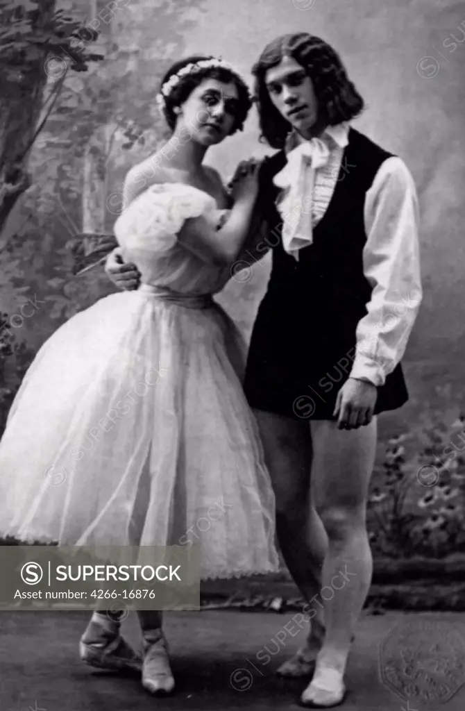 Tamara Karsavina and Vaslav Nijinsky in the Ballet Les Sylphides by Anonymous  /Private Collection/1909/Photograph/Russia/Opera, Ballet, Theatre