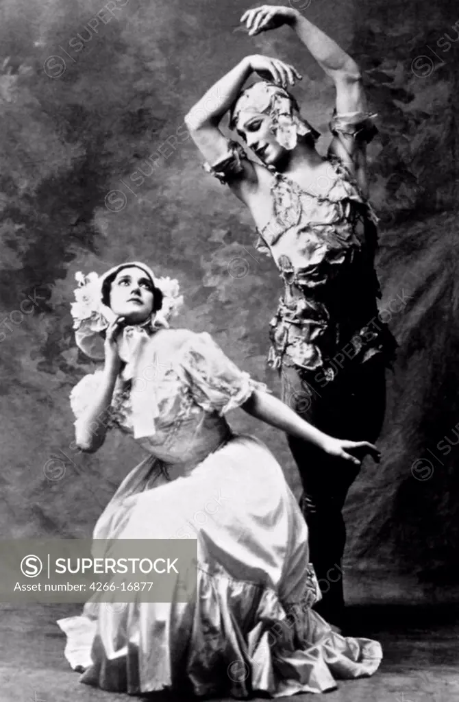 Tamara Karsavina and Vaslav Nijinsky in the Ballet Le Spectre de la Rose by Anonymous  /Private Collection/1911/Photograph/Opera, Ballet, Theatre