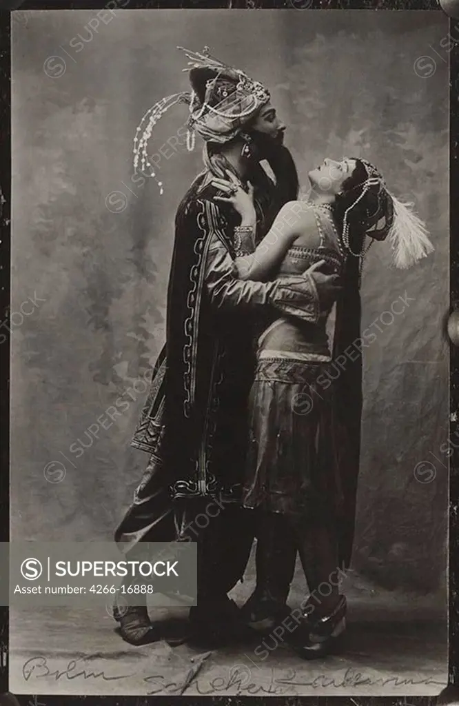 Adolph Bolm and Tamara Karsavina in the Ballet Scheherazade by N. Rimsky-Korsakov by Anonymous  /Private Collection/Photograph/Opera, Ballet, Theatre