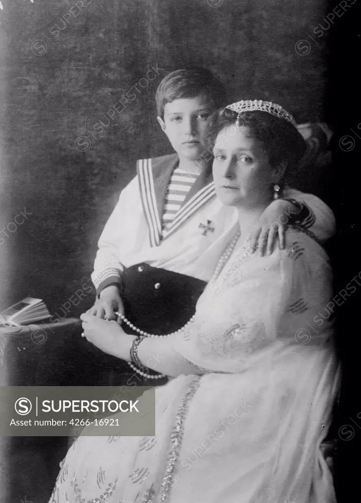 Tsarevich Alexei of Russia and Empress Alexandra Fyodorovna by Anonymous  /Russian State Film and Photo Archive, Krasnogorsk/c. 1910/Photograph/Russia/Tsar's Family. House of Romanov