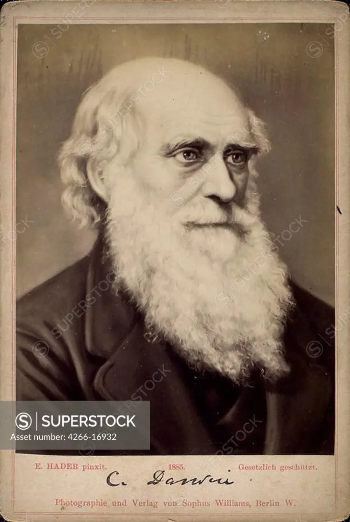 Portrait of Charles Darwin (1809-1882) by Hader, Ernst (1866-1922)/Private Collection/1860s-1870s/Photoengraving/Germany/Portrait
