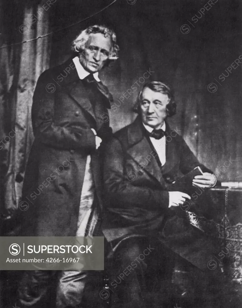 Portrait of the Brothers Grimm by Biow, Hermann (1804-1850)/Private Collection/1847/Daguerreotyp/Germany/Portrait