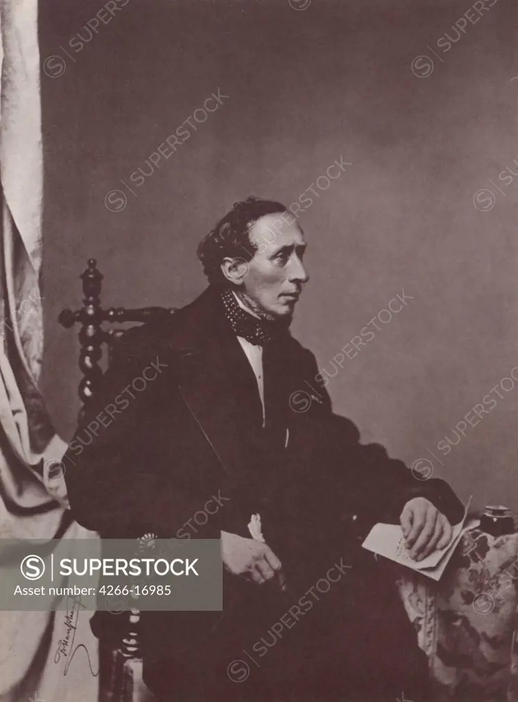 Portrait of Hans Christian Andersen (1805-1875) by Hanfstaengl, Franz (1804-1877)/Private Collection/Photograph/Germany/Portrait