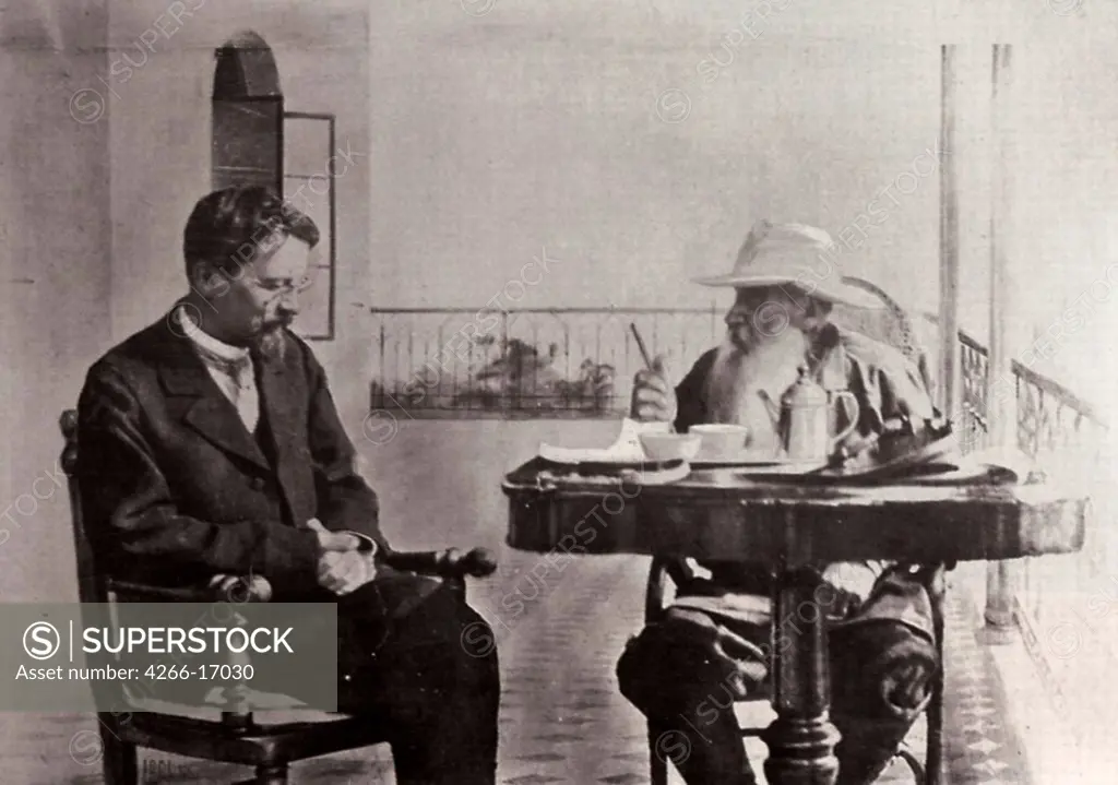 Leo Tolstoy and the Author Anton Chekhov in Gaspra by Tolstaya, Sophia Andreevna (1844-1919)/State Museum of Leo Tolstoy, Moscow/1902/Photograph/Russia/