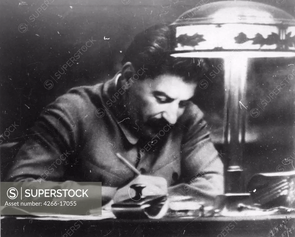 Josef Stalin in his Kremlin study by Anonymous  /Private Collection/1935/Photograph/Russia/Portrait