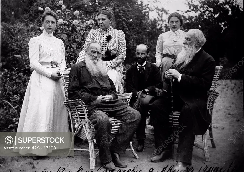 The author Leo Tolstoy with visitors in Yasnaya Polyana by Russian Photographer  /The State Museum of A.S. Pushkin, Moscow/1900/Silver Gelatin Photography/Russia/Portrait