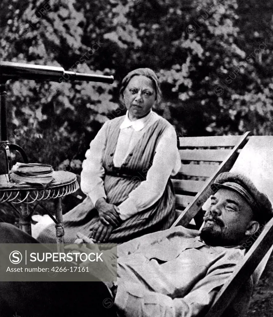 Vladimir Lenin and Nadezhda Krupskaya in Gorki by Anonymous  /State Museum of History, Moscow/1922/Photograph/Russia/Portrait,History