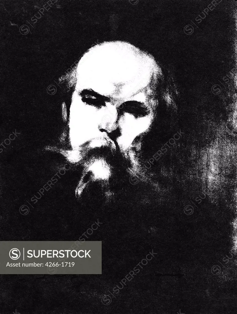 Portrait of Paul Verlaine by Eugene Carriere, lithograph, 1896, 1849-1906, Russia, Moscow, State A. Pushkin Museum of Fine Arts