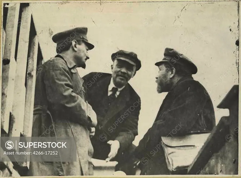 Leon Trotsky, Vladimir Lenin and Lev Kamenev (from left to right), May 5, 1920 by Anonymous  /State Museum of History, Moscow/1920/Photograph/Russia/Portrait,History