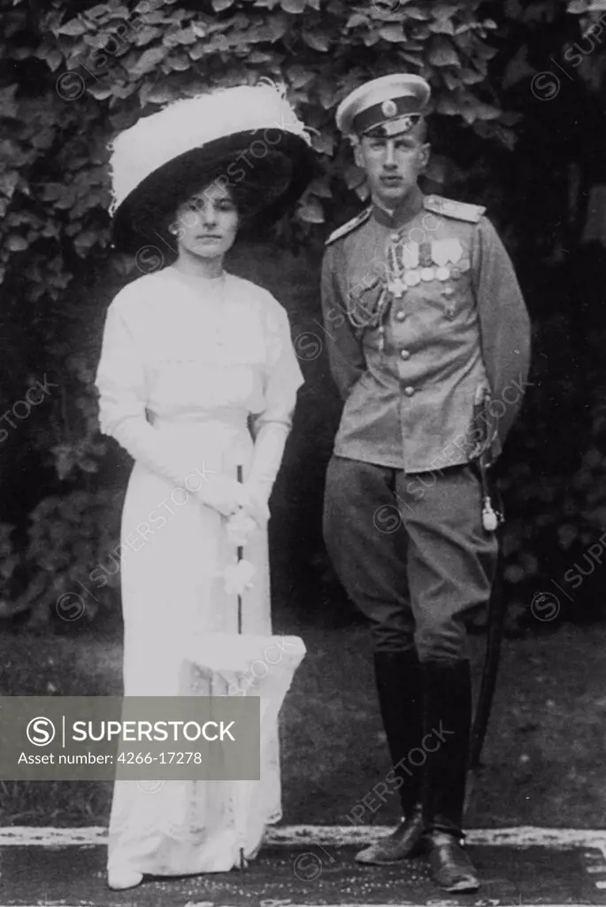 Princess Helen of Serbia with her husband Prince John Constantinovich of Russia by Anonymous  /Private Collection/c. 1915/Photograph/Portrait