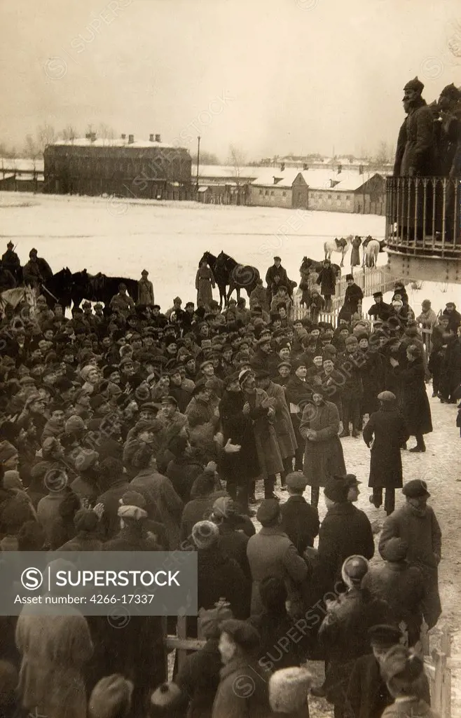 Workers and Red Army Soldiers Meeting by Otsup, Pyotr Adolfovich (1883-1963)/Russian State Film and Photo Archive, Krasnogorsk/1929/Photograph/Russia/History
