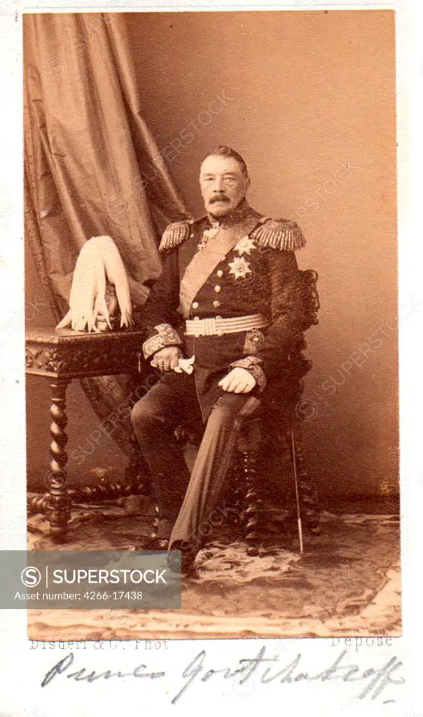 Portrait of Prince Pyotr Dmitrievich Gorchakov (1790-1868) by Photo studio Disderi & Co.  /Private Collection/1860s/Photochrom/France/Portrait