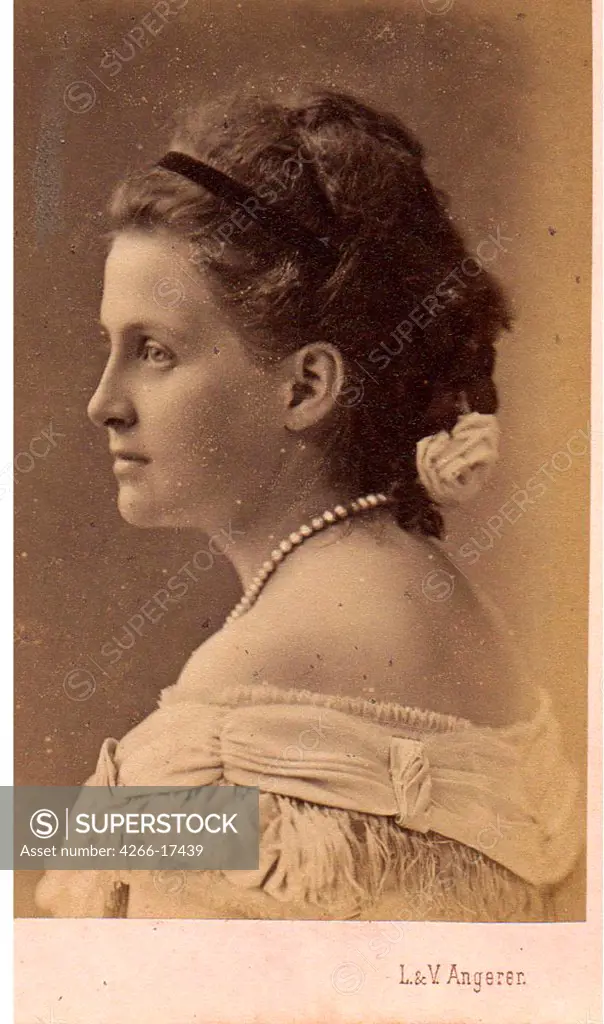 Portrait of Grand Duchess Olga Constantinovna of Russia (1851-1926) by Photo studio  L.&V. Angerer, Vienna  /Private Collection/1870s/Photochrom/Austria/Portrait