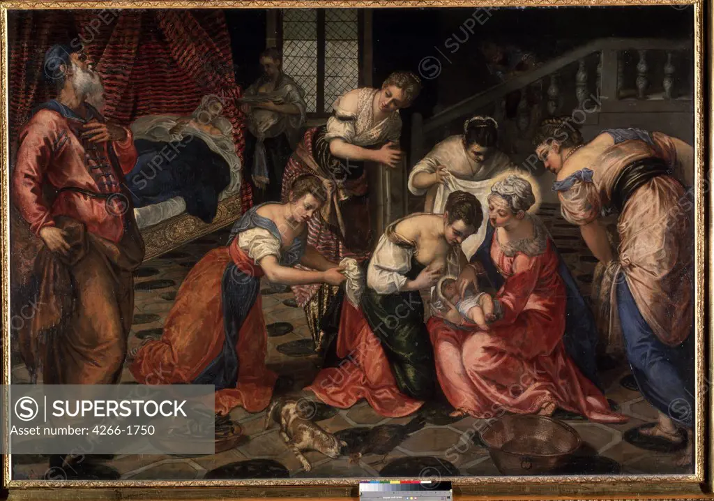 Scene with mother feeding baby by Jacopo Tintoretto, oil on canvas, 1550, 1518-1594, Venetian School, Russia, St. Petersburg, State Hermitage, 181x266