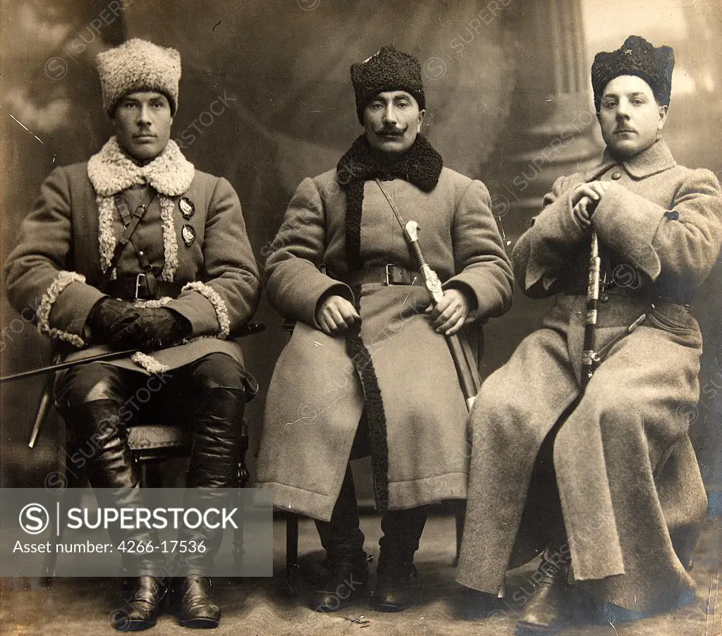 Civil War. Commandants Semyon Timoshenko, Semyon Budyonny and Kliment Voroshilov by Otsup, Pyotr Adolfovich (1883-1963)/Russian State Film and Photo Archive, Krasnogorsk/1920/Photograph/Russia/Portrait