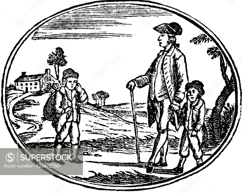 Man with kids by Anonymous, woodcut, 1800, Russia, Moscow, State Museum of A.S. Pushkin