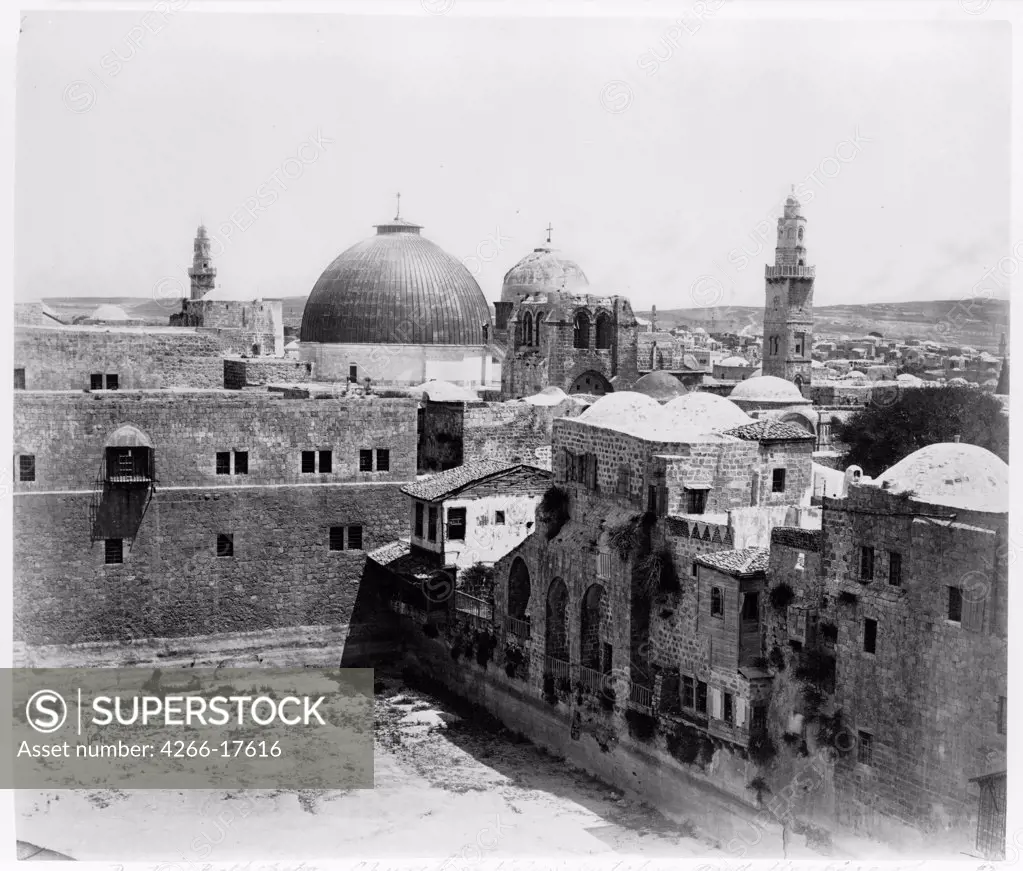 Pool of Hezekiah, Church of the Holy Sepulchre, and Hospice of the Knights of St. John by Anonymous  /Private Collection/Between 1860 and 1880/Albumin Photo/Architecture, Interior,Landscape