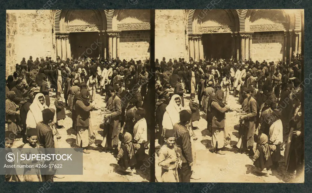 The consecration of Easter Eggs on Easter before the Church of the Holy Sepulchre (Stereograph) by Anonymous  /Private Collection/1913/Silver Gelatin Photography/Genre,History
