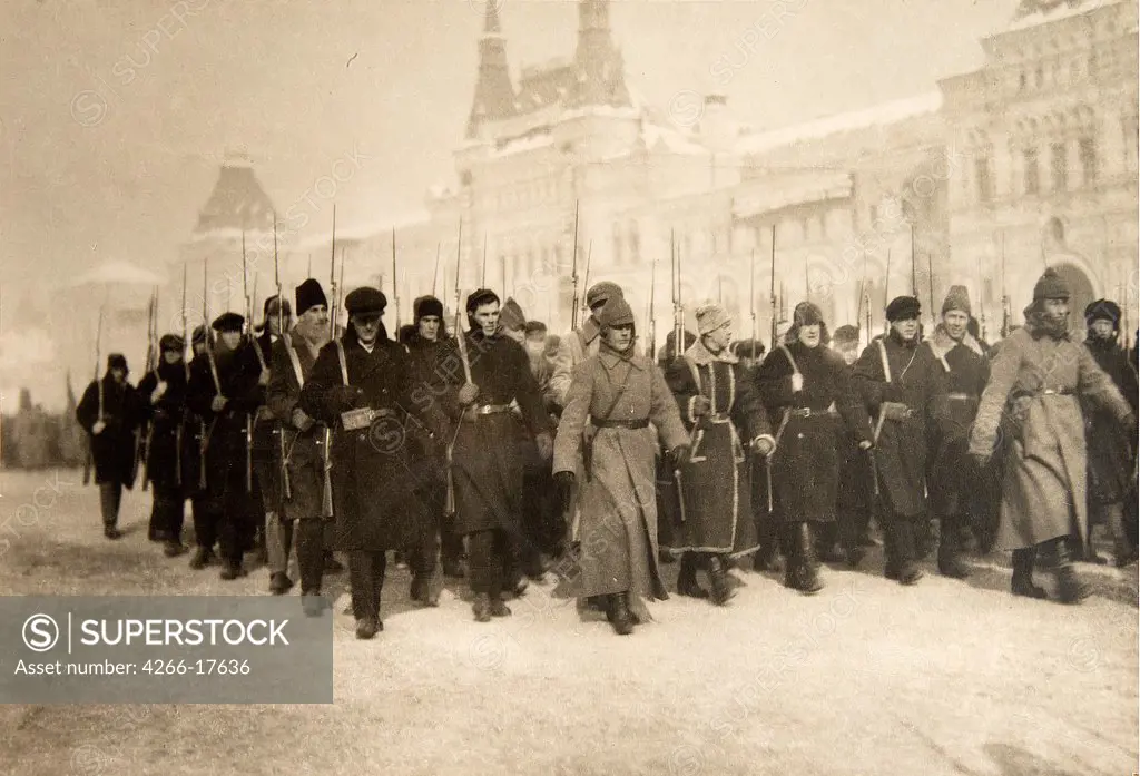 Civil War. Red Army Brigade Parade before their Departure to the Front Line by Otsup, Pyotr Adolfovich (1883-1963)/Russian State Film and Photo Archive, Krasnogorsk/1919/Photograph/Russia/History