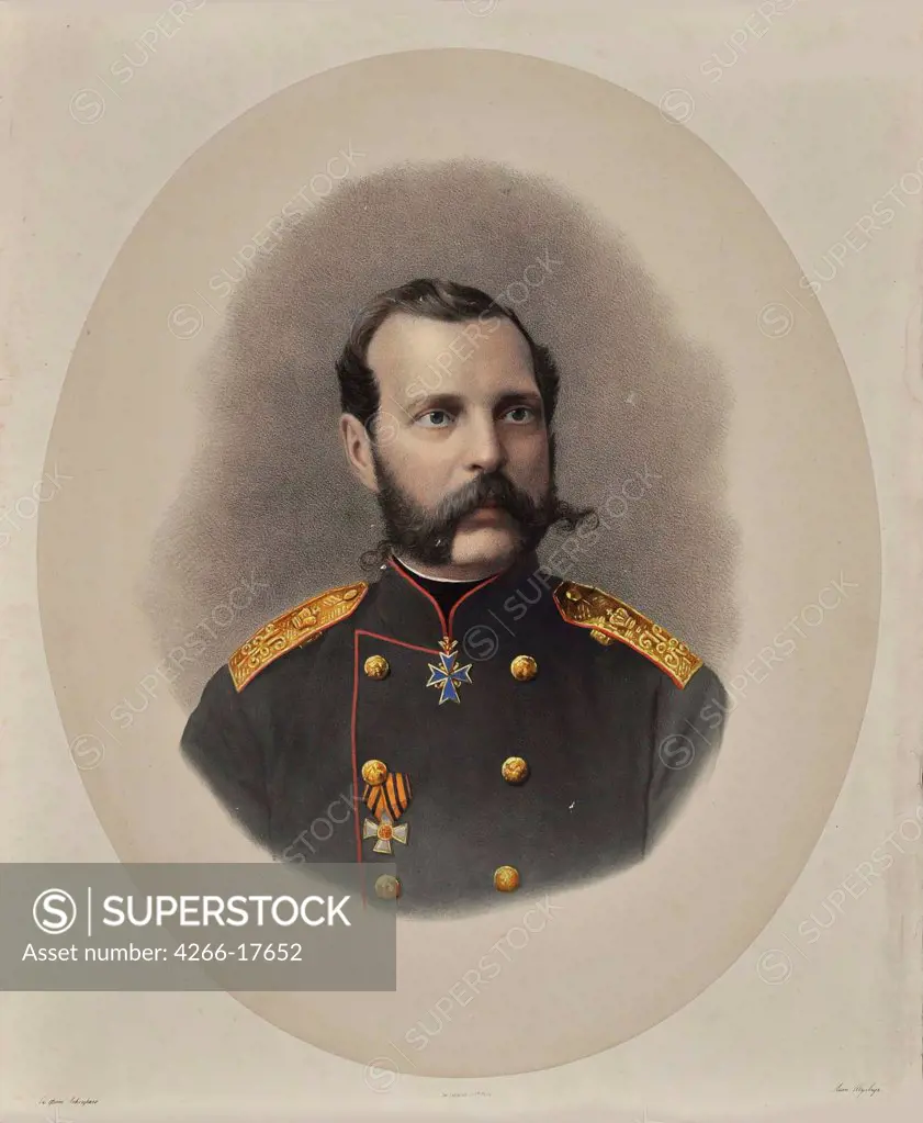 Portrait of Emperor Alexander II of Russia (1818-1881) by Levitsky, Sergei Lvovich (1819-1898)/The Russian State Library, Moscow/1860s/Colour Lithography/Russia/Portrait,Tsar's Family. House of Romanov