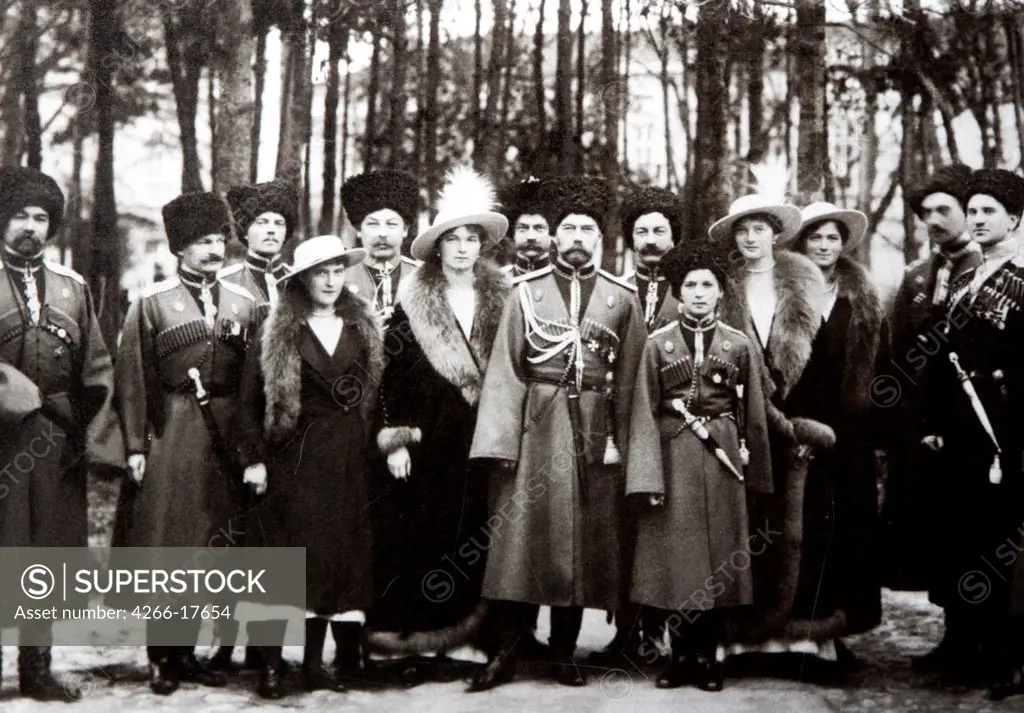 The Family of Tsar Nicholas II of Russia with the Kuban Cossacks by Anonymous  /State Museum of the Political History of Russia, St. Petersburg/c. 1916/Photograph/Russia/History,Tsar's Family. House of Romanov