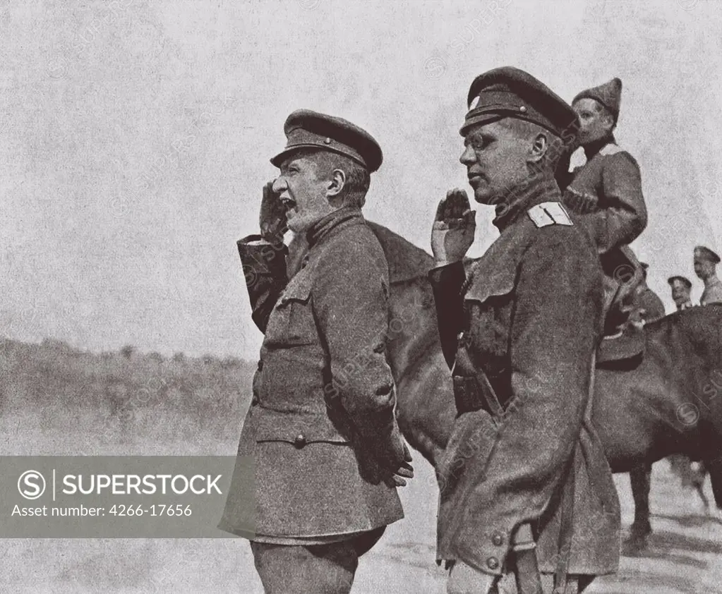 Prime Minister of the Russian Provisional Government Alexander Kerensky (Left) At the Front by Anonymous  /Private Collection/1917/Photograph/Russia/Portrait,History