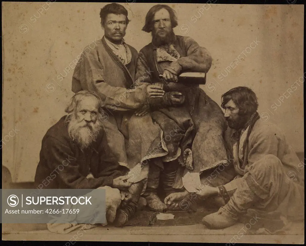 A group of drunk men in Siberia by Luhdorf, Friedrich August, Freiherr von (1834-1891)/Private Collection/1860s-1870s/Albumin Photo/Germany/Still Life