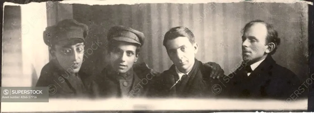 Osip Mandelstam with Alexander Mandelstam, David Milman und Ryurik Ivnev by Anonymous  /Russian State Archive of Literature and Art, Moscow/1919/Photograph/Russia/Portrait