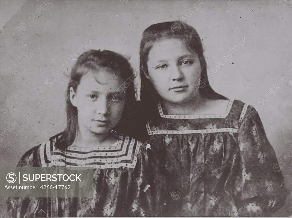 Marina Tsvetaeva with sister Anastasia by Anonymous  /Private Collection/1905/Photograph/Russia/Portrait