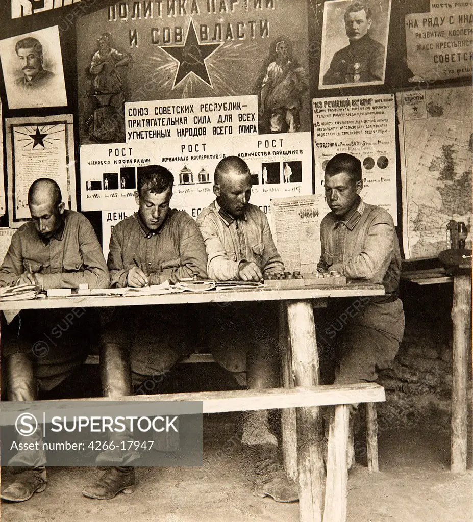 Lenin's Agitation Corner in a Red Army Unit by Otsup, Pyotr Adolfovich (1883-1963)/Russian State Film and Photo Archive, Krasnogorsk/1927/Photograph/Russia/History