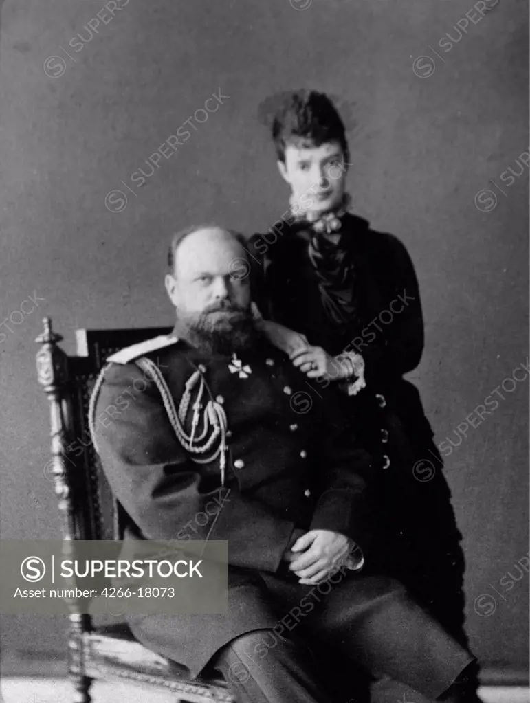 Portrait of the Emperor Alexander III (1845-1894) and Empress Maria Fyodorovna (Dagmar of Denmark) (1847-1928) by Russian Photographer  /Private Collection/1880s/Albumin Photo/Russia/Tsar's Family. House of Romanov