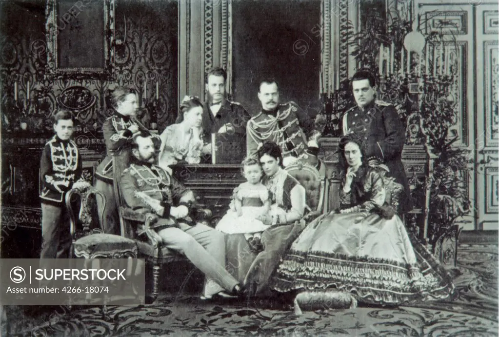 Family Portrait of Emperor Alexander II (1818-1881) by Russian Photographer  /Private Collection/1860s/Albumin Photo/Russia/Tsar's Family. House of Romanov