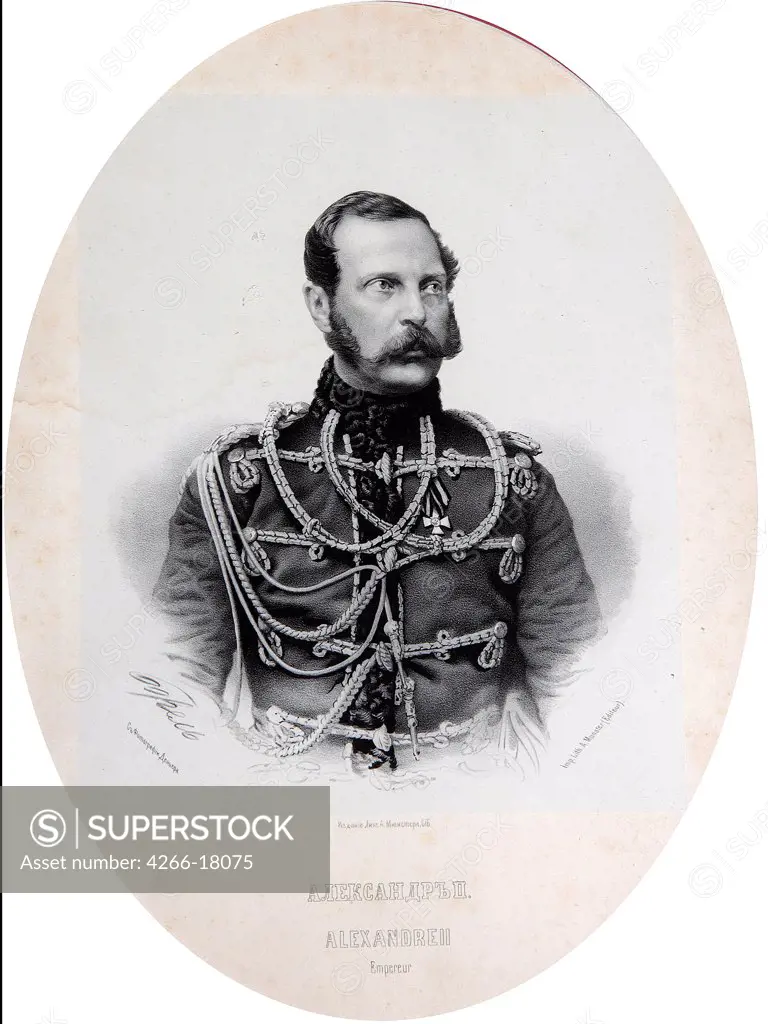 Portrait of Emperor Alexander II (1818-1881) by Russian Photographer  /Private Collection/1860s/Photoengraving/Russia/Tsar's Family. House of Romanov