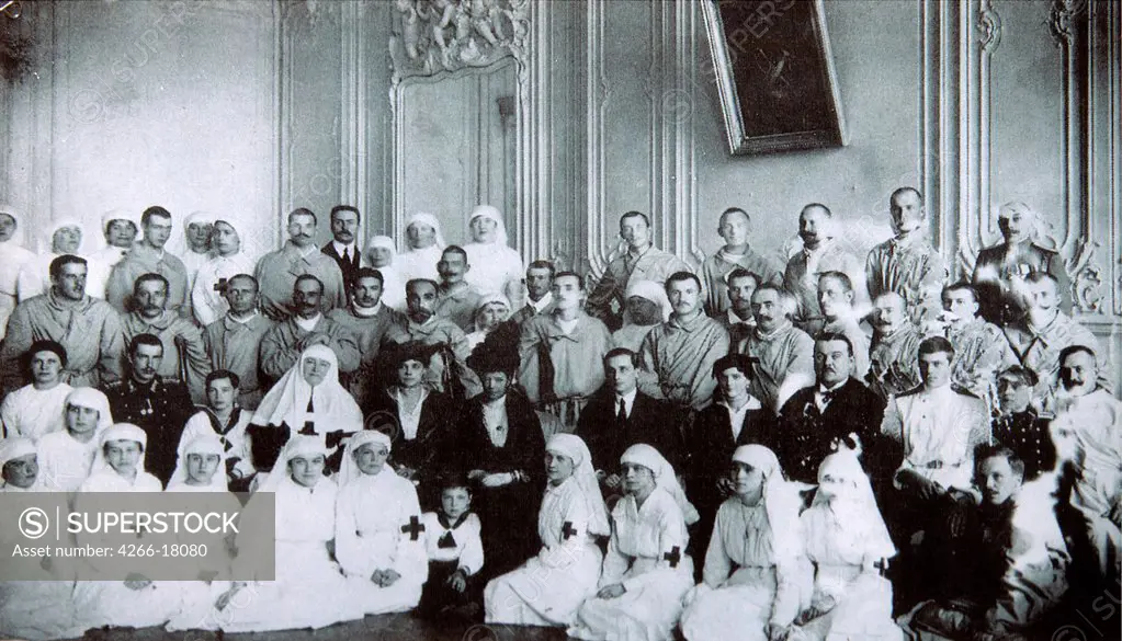 Empress Maria Fyodorovna visiting a hospital in Kiev by Russian Photographer  /Private Collection/1915/Silver Gelatin Photography/Russia/History,Tsar's Family. House of Romanov