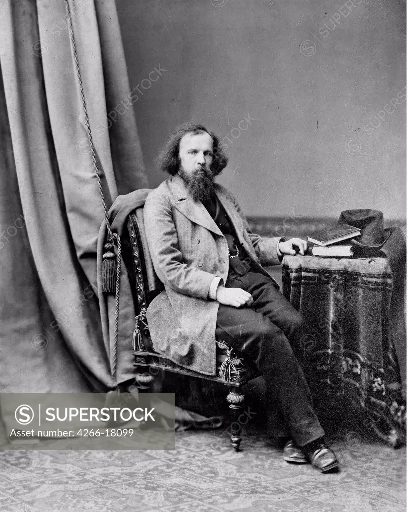 Portrait of the chemist Dmitri Mendeleev (1834-1907) by Karelin, Andrei Osipovich (1837-1906)/Museum of Photography History, Nizhni Novgorod/1880-1882/Albumin Photo/Russia/Portrait