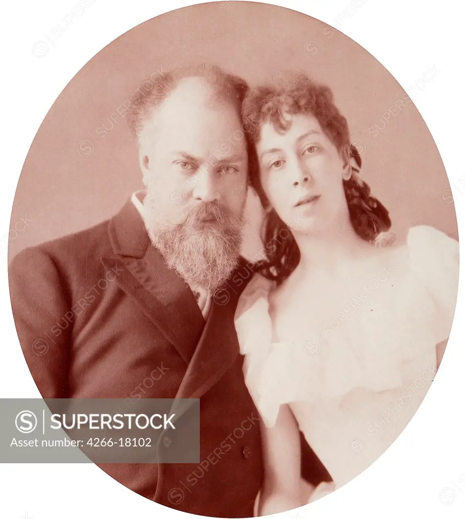 Portrait of the artist Konstantin Makovsky (1839-1915) with his wife by Karelin, Andrei Osipovich (1837-1906)/Museum of Photography History, Nizhni Novgorod/1880s/Albumin Photo/Russia/Portrait