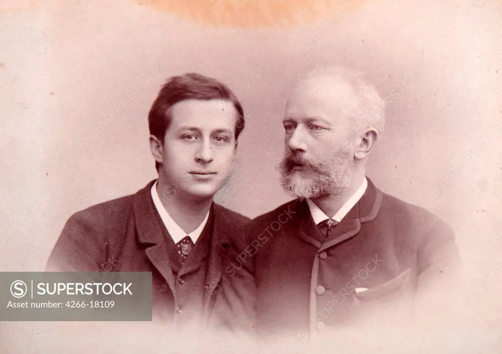 Pianist and conductor Alexander Siloti (1863-1945) and composer Pyotr I. Tchaikovsky (1840-1893) by Russian Photographer  /State Tretiakov Gallery, Moscow/1888/Albumin Photo/Russia/Portrait