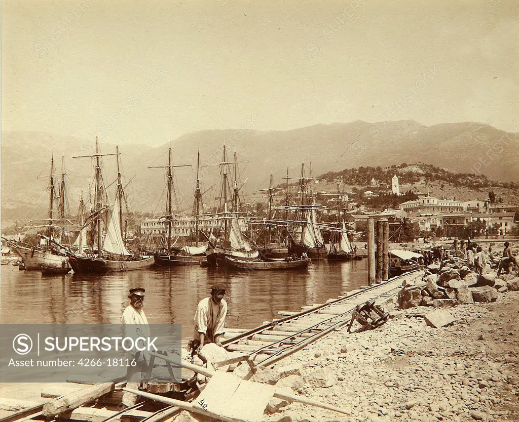 The Erection of a Pier in Yalta by Russian Photographer  /Private Collection/1896/Albumin Photo/Russia/Genre