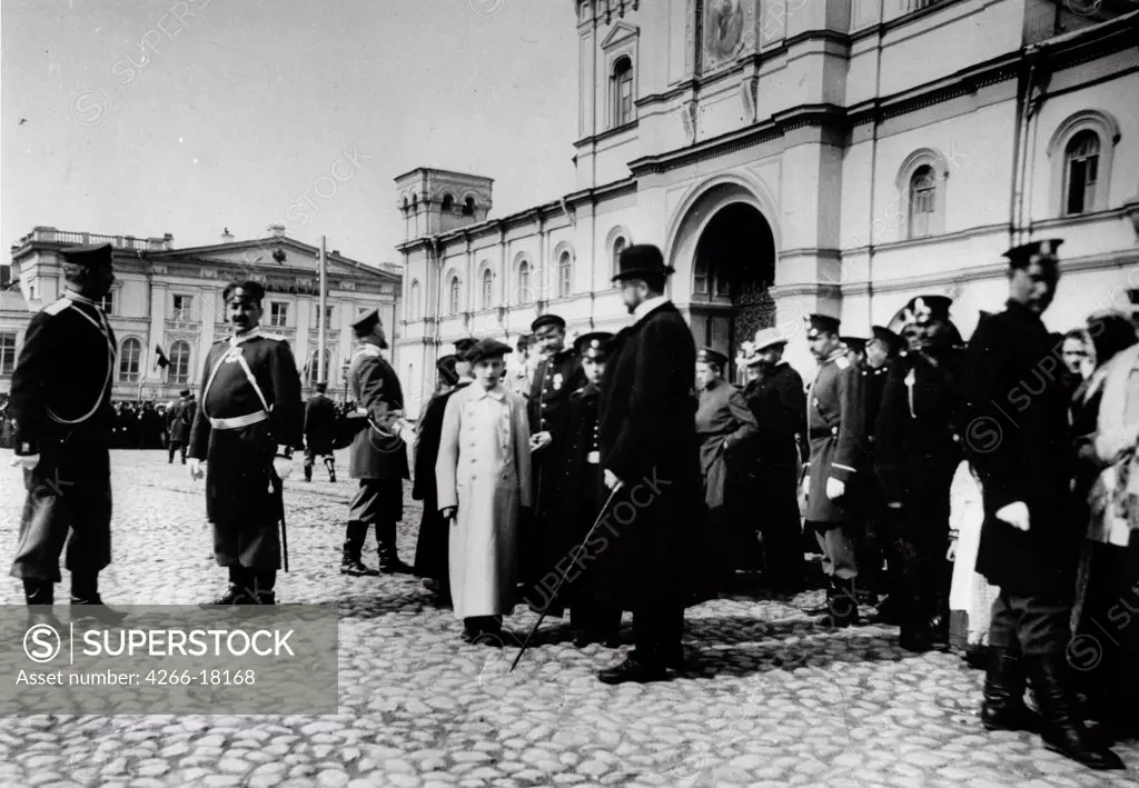 The Public waiting the Tsar Nicholas II before the Strastnoy Monastery in Moscow by Russian Photographer  /Russian State Film and Photo Archive, Krasnogorsk/1900-1905/Silver Gelatin Photography/Russia/Architecture, Interior,History