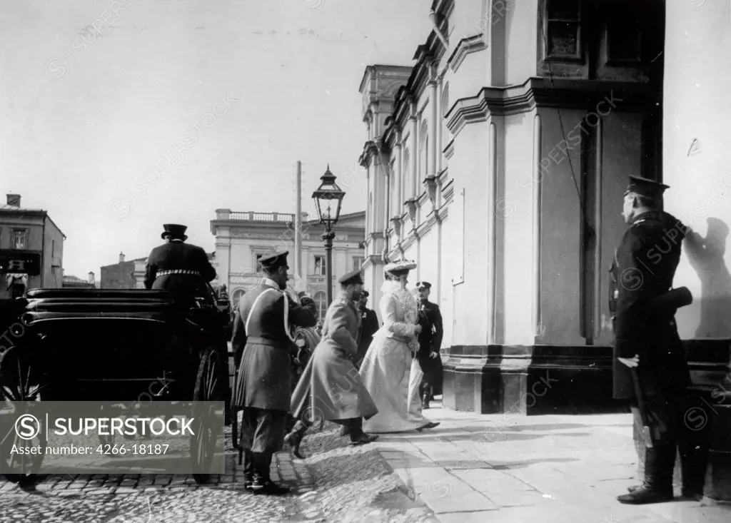 Arrival of Tsar Nicholas II and Tsarina Alexandra Fyodorovna in the Strastnoy Monastery in Moscow by Russian Photographer  /Russian State Film and Photo Archive, Krasnogorsk/1901/Silver Gelatin Photography/Russia/History