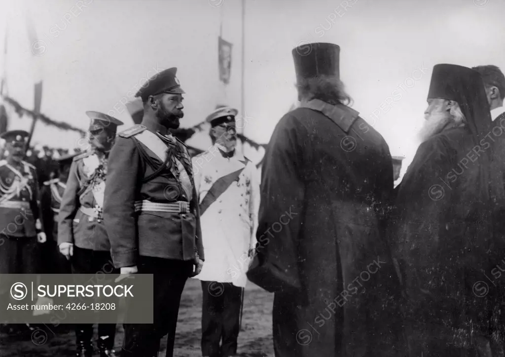 Tsar Nicholas II talking to Religious representatives during the Celebrate the 100th Annyversary of the War in 1812 by Russian Photographer  /Russian State Film and Photo Archive, Krasnogorsk/1912/Silver Gelatin Photography/Russia/History,Tsar's Family. H