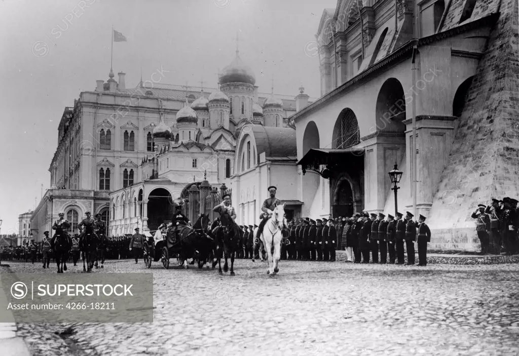 Tsar Nicholas II receiving the pupils of Moscow in the Kremlin by Photo studio K. von Hahn  /Russian State Film and Photo Archive, Krasnogorsk/1912/Silver Gelatin Photography/Russia/History,Tsar's Family. House of Romanov