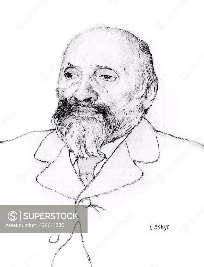 Portrait of Mily Balakirev by Leon Bakst, lithograph, 1907, 1866-1924, Russia, Moscow, State Tretyakov Gallery, 28, 6x21, 8