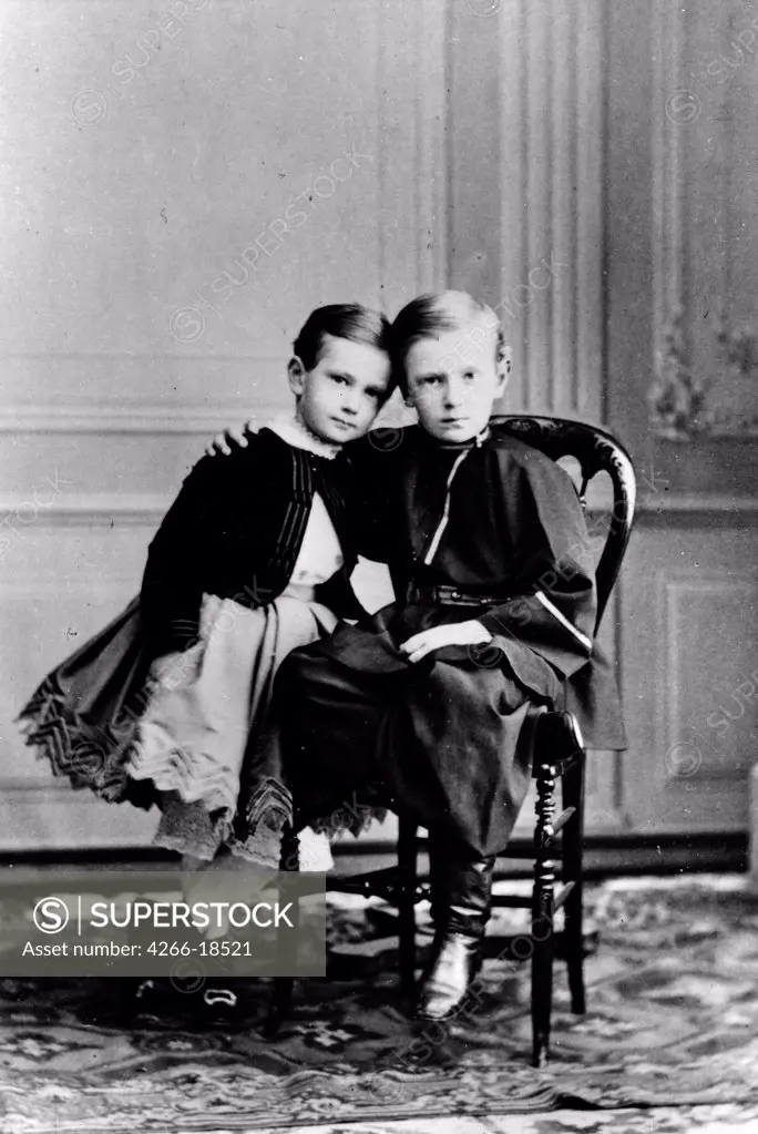 The Children of Emperor Alexander II of Russia: Grand Duke Sergei Alexandrovich and Grand Duke Paul Alexandrovitch by Russian Photographer  /Russian State Film and Photo Archive, Krasnogorsk/1863-1865/Albumin Photo/Russia/Tsar's Family. House of Romanov