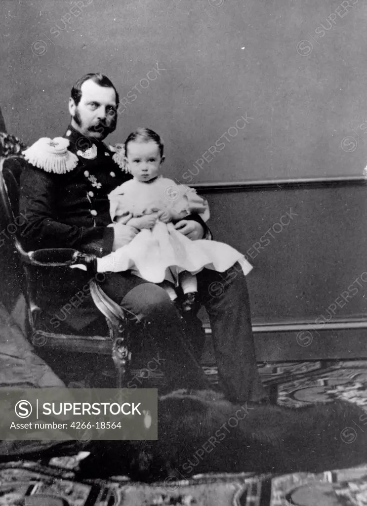 Portrait of Emperor Alexander II of Russia (1818-1881) with son, Grand Duke Paul Alexandrovitch of Russia (1860-1919) by Russian Photographer  /Russian State Film and Photo Archive, Krasnogorsk/1860-1863/Albumin Photo/Russia/Tsar's Family. House of Romano