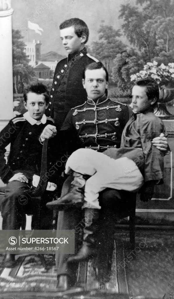 Grand Duke Alexander Alexandrovitch of Russia (1845-1894) with brother Vladimir Alexandrovich of Russia (1847-1909) and cousins by Russian Photographer  /Russian State Film and Photo Archive, Krasnogorsk/1860-1862/Albumin Photo/Russia/Tsar's Family. House
