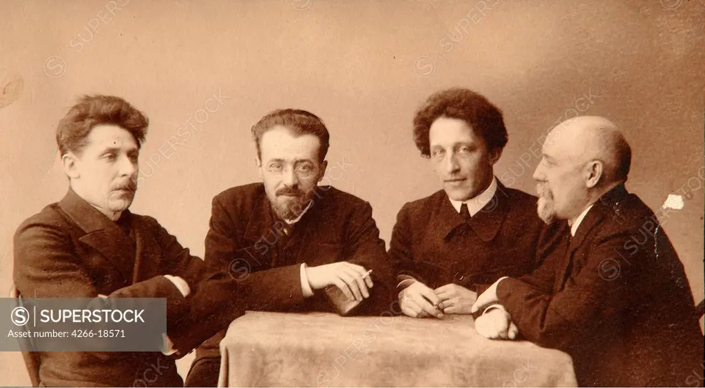 Group Portrait of the Poets A. Blok (1880-1921), G. Chulkov (1879-1939), K. Erberg (1871-1942) and F. Sologub (1863-1927) by Zdobnov, Dmitri Spiridonovich (End of 19th cen.)/The State Museum of A.S. Pushkin, Moscow/1908/Silver Gelatin Photography/Russia/P