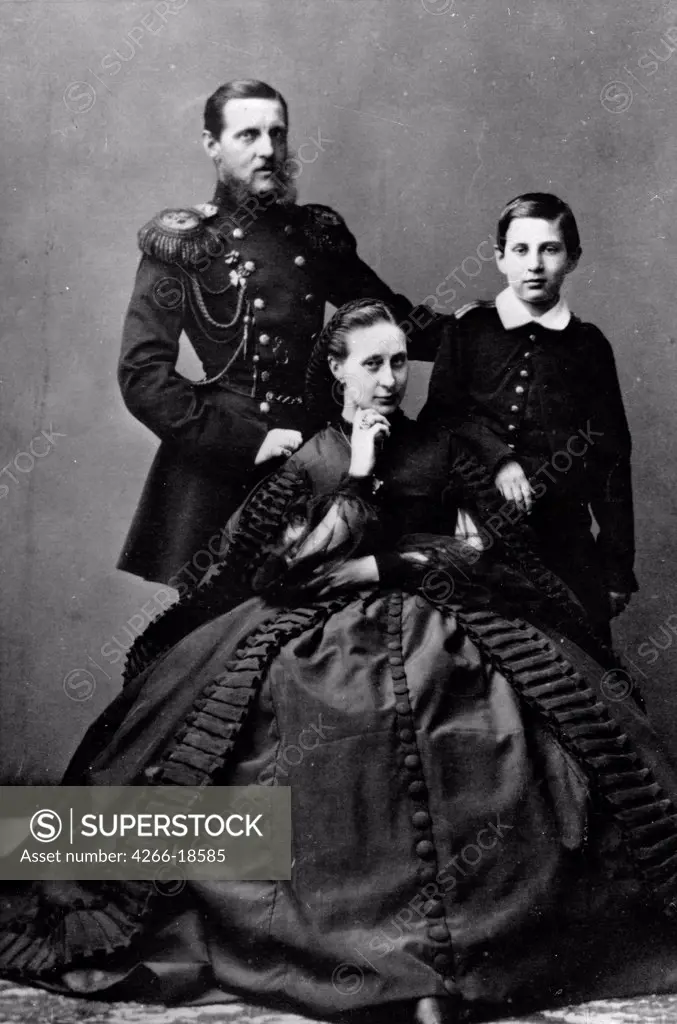 Portrait of Grand Duke Constantin Nikolaevich of Russia (1827-1892) with his wife, Grand Duchess Alexandra Iosifovna of Saxe-Alt by Russian Photographer  /Russian State Film and Photo Archive, Krasnogorsk/1860/Albumin Photo/Russia/Tsar's Family. House of